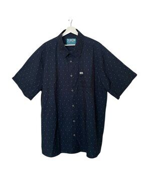 Dixxon Men's Casual Button-Down Shirt 3X Navy Palm Tree Head D-Lite Stretch